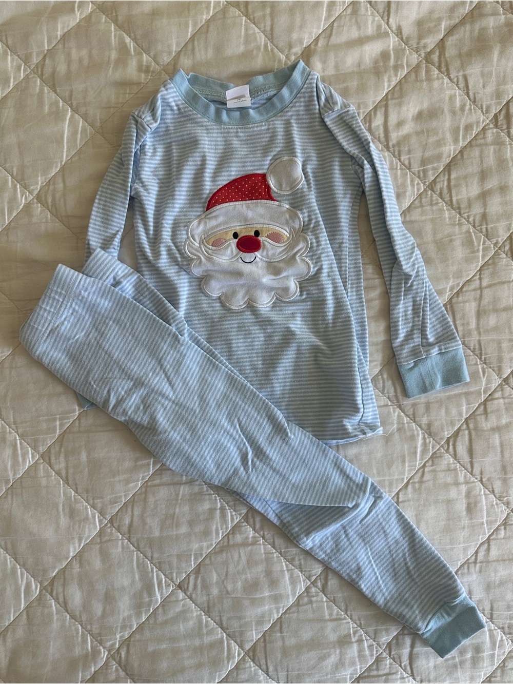 Kids Light Blue Santa Appliqué Pajama Set - 4T